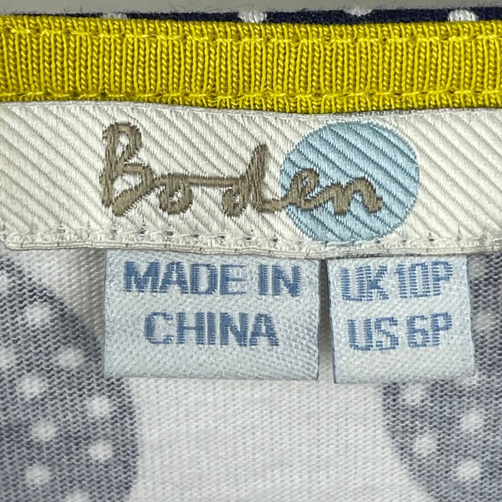 Boden White Blue Spades Print Dress 6P Petite Smocked Empire Waist V-Neck - Picture 7 of 7